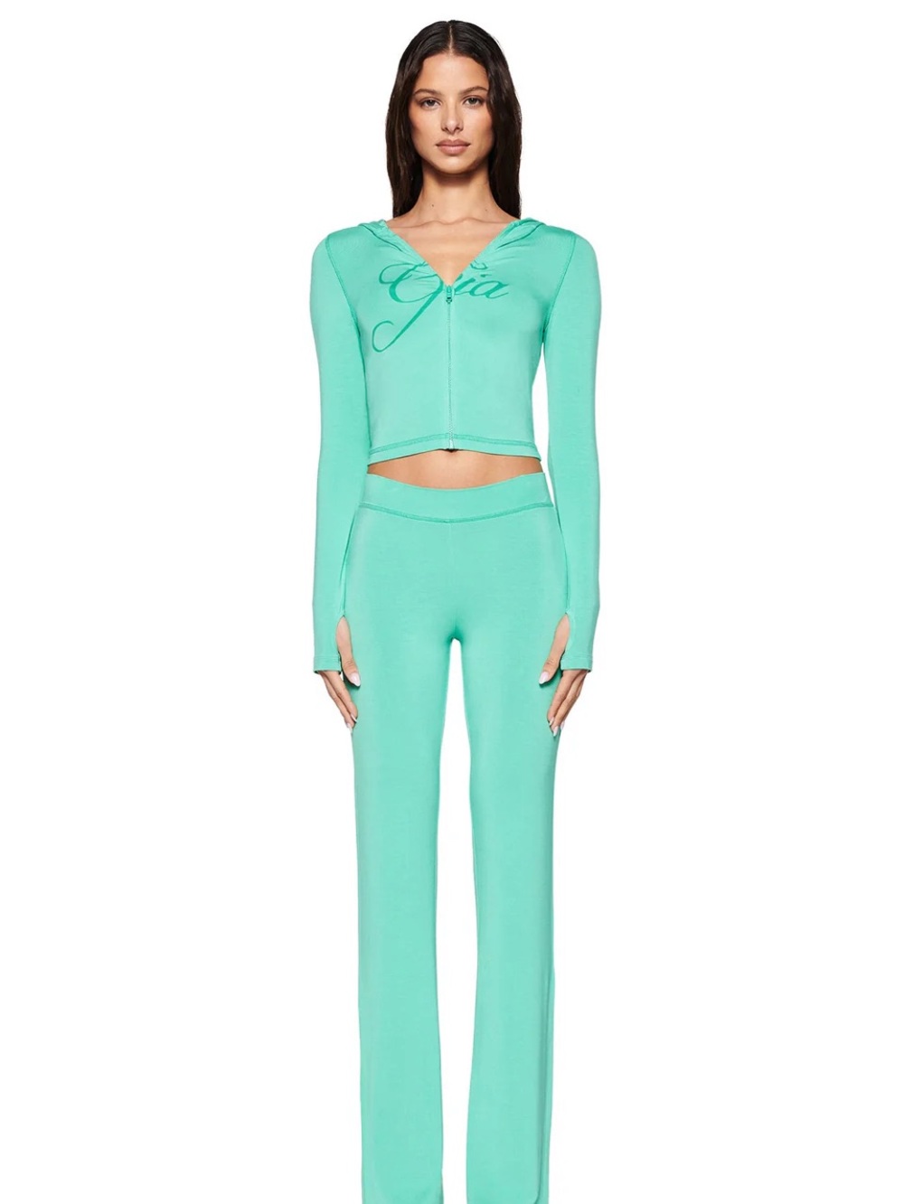 I.Am.Gia Teal Cropped Zip Hoodie & Pants Set